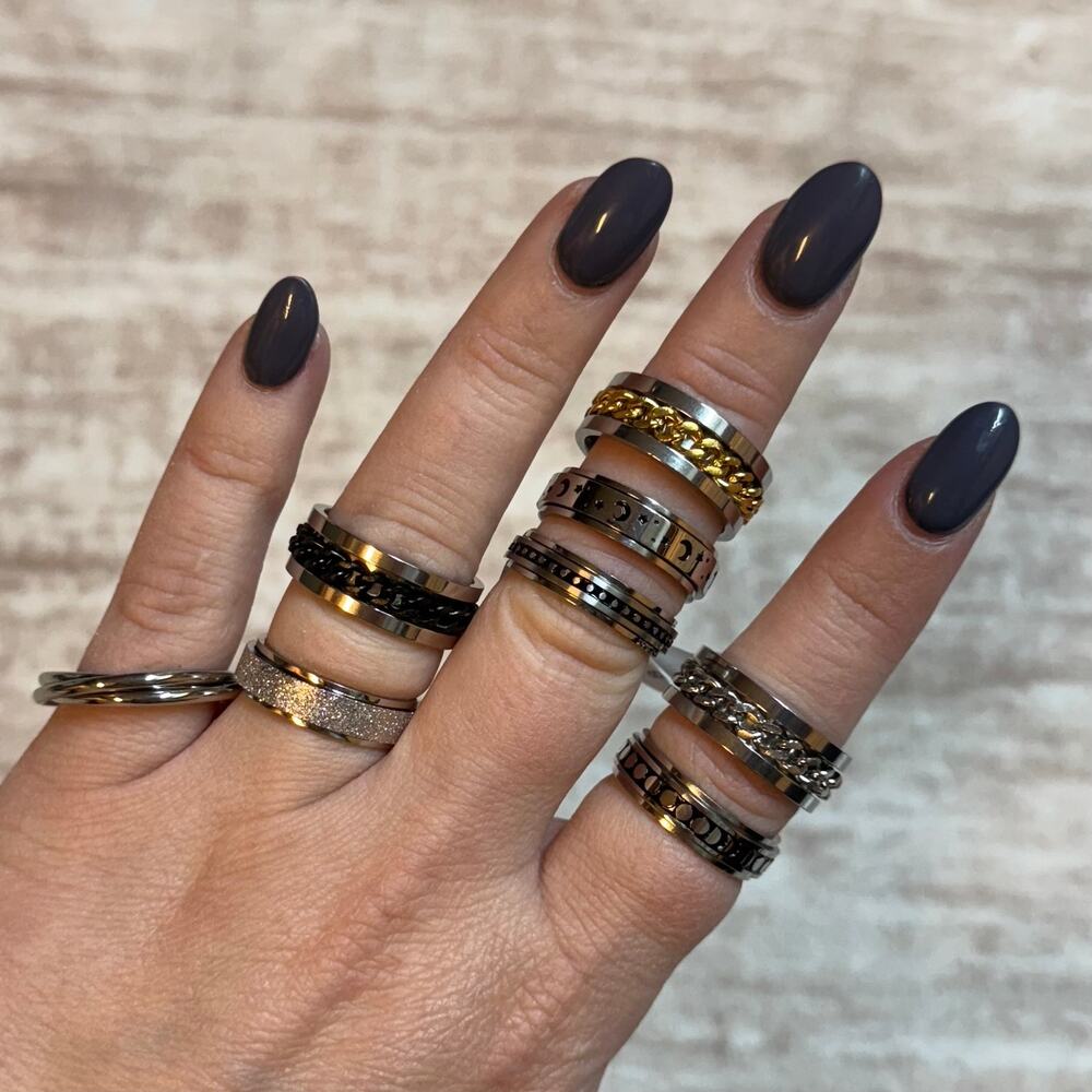 Ring Bundle Size 8 Chain Circles Silver Black Gold Glitter Moon Stars Rings New